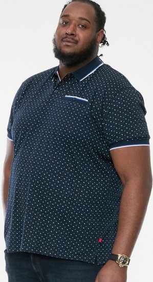 D555 OAKLEY AOP Jersey Polo With Jacquard Collar, Ribs And Chest Pocket Navy - Polos - Polos homme grande taille