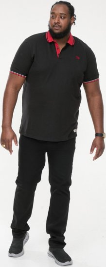 D555 CHESTER Pique Polo With Red Collar With Tipping Detail And Chest Embroidery Black - Polos - Polos homme grande taille