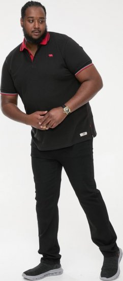 D555 CHESTER Pique Polo With Red Collar With Tipping Detail And Chest Embroidery Black - Polos - Polos homme grande taille