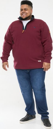 D555 HIRALDO Quarter Neck Pique Fleece Sweatshirt With Chest Embroidery Red - Sweatshirts & hoodies - Sweatshirts/Hoodies grande taille homme