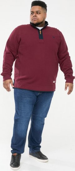 D555 HIRALDO Quarter Neck Pique Fleece Sweatshirt With Chest Embroidery Red - Sweatshirts & hoodies - Sweatshirts/Hoodies grande taille homme