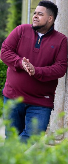 D555 HIRALDO Quarter Neck Pique Fleece Sweatshirt With Chest Embroidery Red - Sweatshirts & hoodies - Sweatshirts/Hoodies grande taille homme