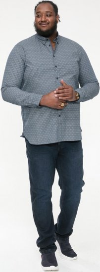 D555 MANGALA Geometric AOP Long Sleeve Shirt With Concealed Button Down Collar Navy - Chemises - Chemises Grandes Tailles Hommes