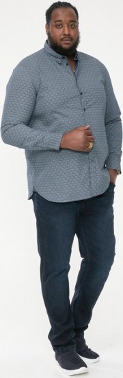 D555 MANGALA Geometric AOP Long Sleeve Shirt With Concealed Button Down Collar Navy - Chemises - Chemises Grandes Tailles Hommes