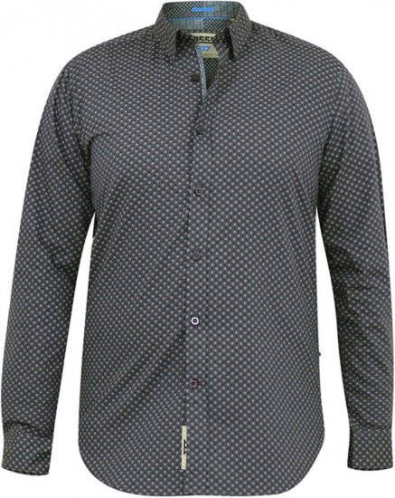 D555 KEATON Micro AOP Long Sleeve Shirt With Concealed Button Down Collar Grey - Chemises - Chemises Grandes Tailles Hommes