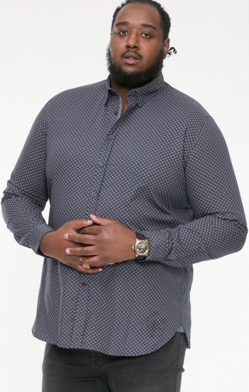 D555 KEATON Micro AOP Long Sleeve Shirt With Concealed Button Down Collar Grey - Chemises - Chemises Grandes Tailles Hommes