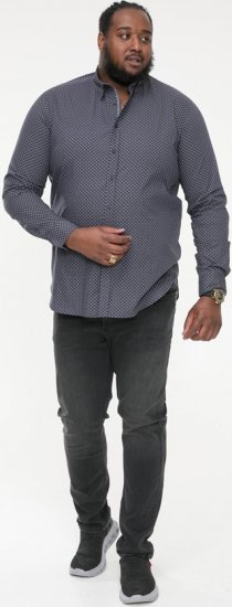 D555 KEATON Micro AOP Long Sleeve Shirt With Concealed Button Down Collar Grey - Chemises - Chemises Grandes Tailles Hommes