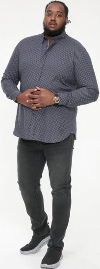 D555 KEATON Micro AOP Long Sleeve Shirt With Concealed Button Down Collar Grey - Chemises - Chemises Grandes Tailles Hommes