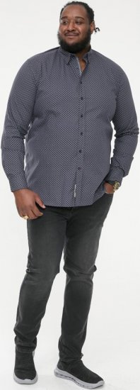 D555 KEATON Micro AOP Long Sleeve Shirt With Concealed Button Down Collar Grey - Chemises - Chemises Grandes Tailles Hommes