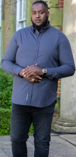 D555 KEATON Micro AOP Long Sleeve Shirt With Concealed Button Down Collar Grey - Chemises - Chemises Grandes Tailles Hommes