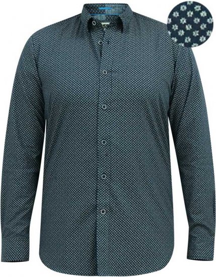 D555 MORGAN Micro AOP Long Sleeve Shirt With Concealed Button Down Collar Navy - Chemises - Chemises Grandes Tailles Hommes