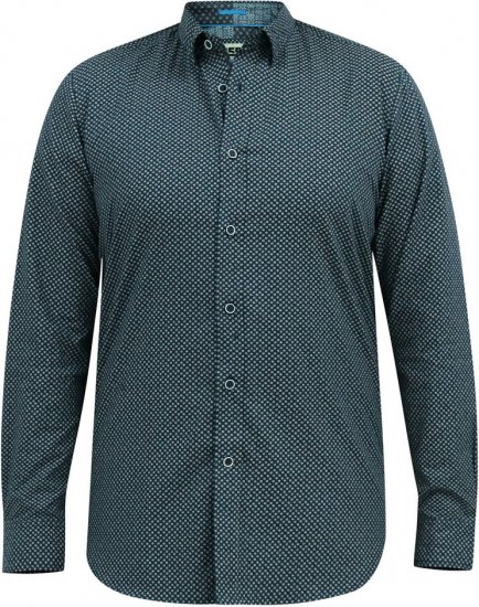 D555 MORGAN Micro AOP Long Sleeve Shirt With Concealed Button Down Collar Navy - Chemises - Chemises Grandes Tailles Hommes