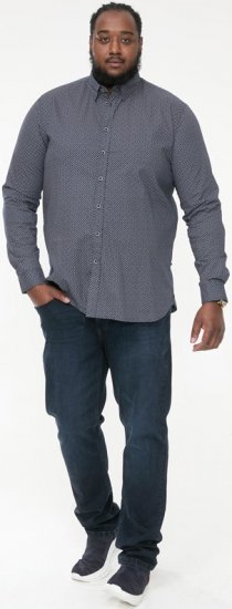 D555 MORGAN Micro AOP Long Sleeve Shirt With Concealed Button Down Collar Navy - Chemises - Chemises Grandes Tailles Hommes