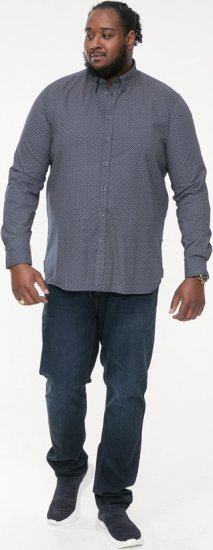 D555 MORGAN Micro AOP Long Sleeve Shirt With Concealed Button Down Collar Navy - Chemises - Chemises Grandes Tailles Hommes