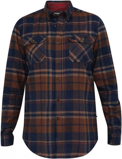D555 SHERLOCK Check Overshirt With Two Patch Pockets & Button Down Collar Navy - Chemises - Chemises Grandes Tailles Hommes