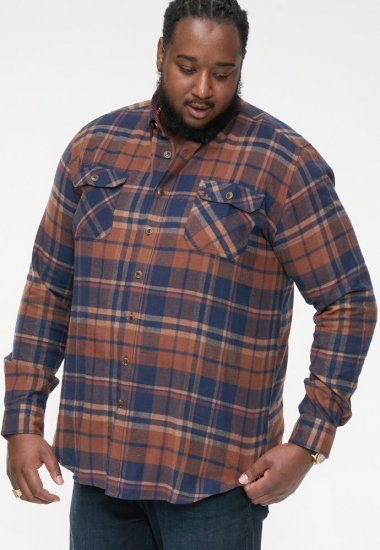D555 SHERLOCK Check Overshirt With Two Patch Pockets & Button Down Collar Navy - Chemises - Chemises Grandes Tailles Hommes