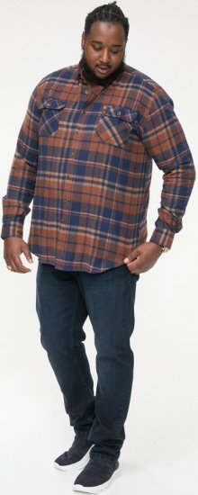 D555 SHERLOCK Check Overshirt With Two Patch Pockets & Button Down Collar Navy - Chemises - Chemises Grandes Tailles Hommes