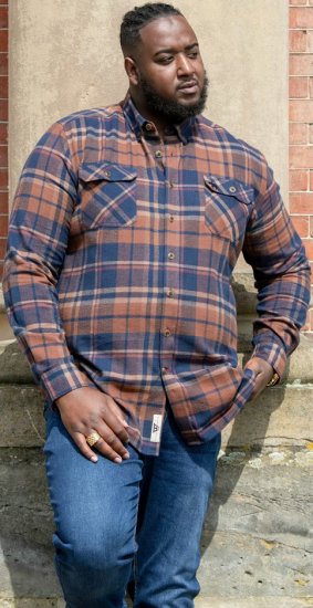 D555 SHERLOCK Check Overshirt With Two Patch Pockets & Button Down Collar Navy - Chemises - Chemises Grandes Tailles Hommes