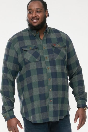 D555 GARFIELD Check Overshirt With Two Patch Pockets & Button Down Collar Navy - Chemises - Chemises Grandes Tailles Hommes