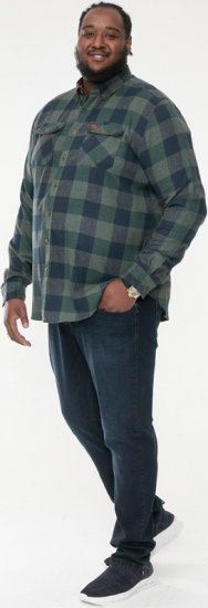 D555 GARFIELD Check Overshirt With Two Patch Pockets & Button Down Collar Navy - Chemises - Chemises Grandes Tailles Hommes