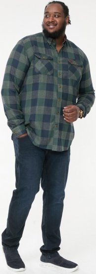 D555 GARFIELD Check Overshirt With Two Patch Pockets & Button Down Collar Navy - Chemises - Chemises Grandes Tailles Hommes