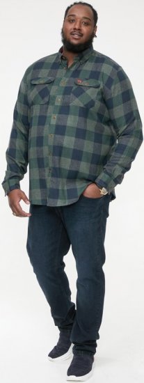D555 GARFIELD Check Overshirt With Two Patch Pockets & Button Down Collar Navy - Chemises - Chemises Grandes Tailles Hommes