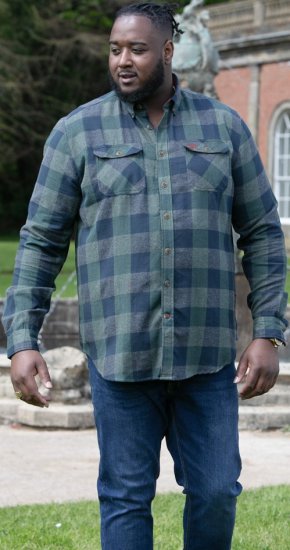 D555 GARFIELD Check Overshirt With Two Patch Pockets & Button Down Collar Navy - Chemises - Chemises Grandes Tailles Hommes