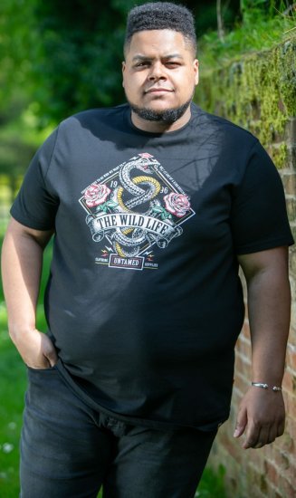 D555 MALCOM Snake And Roses Printed Crew Neck T-Shirt Black - T-shirts - T-shirts Homme Grande Taille