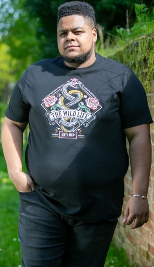 D555 MALCOM Snake And Roses Printed Crew Neck T-Shirt Black - T-shirts - T-shirts Homme Grande Taille