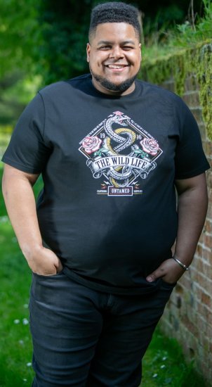 D555 MALCOM Snake And Roses Printed Crew Neck T-Shirt Black - T-shirts - T-shirts Homme Grande Taille