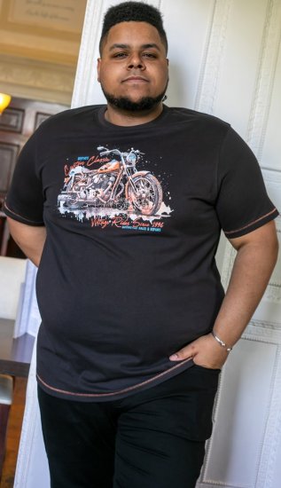 D555 LORNE Motor Bike Splatter Printed Crew Neck T-Shirt Washed Black - T-shirts - T-shirts Homme Grande Taille