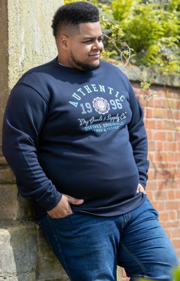 D555 KEYWORTH Authentic Printed Crew Neck Sweatshirt Navy - Sweatshirts & hoodies - Sweatshirts/Hoodies grande taille homme