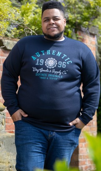 D555 KEYWORTH Authentic Printed Crew Neck Sweatshirt Navy - Sweatshirts & hoodies - Sweatshirts/Hoodies grande taille homme