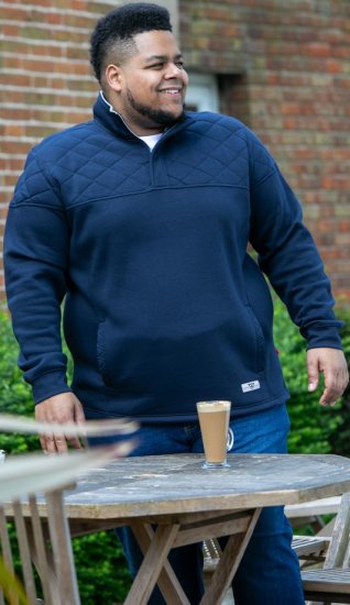 D555 SWANN Quarter Neck Sweatshirt With Quilted Top Panel Navy - Sweatshirts & hoodies - Sweatshirts/Hoodies grande taille homme