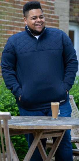 D555 SWANN Quarter Neck Sweatshirt With Quilted Top Panel Navy - Sweatshirts & hoodies - Sweatshirts/Hoodies grande taille homme