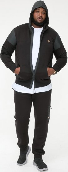 D555 DEAN Couture Zip Through Hoody With Woven Contrast Fabric Trim Black - Sweatshirts & hoodies - Sweatshirts/Hoodies grande taille homme