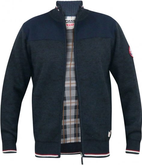 D555 ABERDARE Knitted Zip Through Sweater With Bonded Check Lining Navy Marl - Sweatshirts & hoodies - Sweatshirts/Hoodies grande taille homme