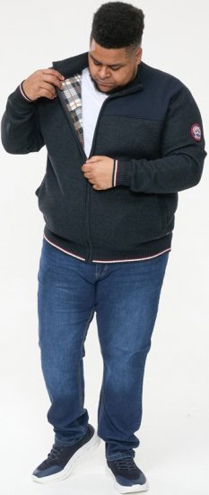 D555 ABERDARE Knitted Zip Through Sweater With Bonded Check Lining Navy Marl - Sweatshirts & hoodies - Sweatshirts/Hoodies grande taille homme