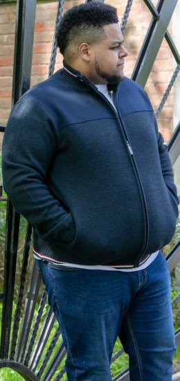 D555 ABERDARE Knitted Zip Through Sweater With Bonded Check Lining Navy Marl - Sweatshirts & hoodies - Sweatshirts/Hoodies grande taille homme