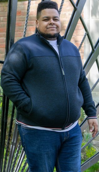 D555 ABERDARE Knitted Zip Through Sweater With Bonded Check Lining Navy Marl - Sweatshirts & hoodies - Sweatshirts/Hoodies grande taille homme