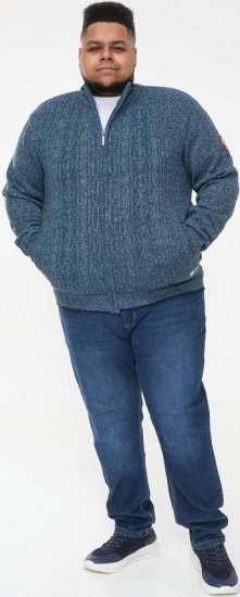 D555 ECCLES Cable Knitted Zip Through Sweater With Bonded Check Lining Denim Marl - Sweatshirts & hoodies - Sweatshirts/Hoodies grande taille homme
