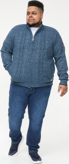 D555 ECCLES Cable Knitted Zip Through Sweater With Bonded Check Lining Denim Marl - Sweatshirts & hoodies - Sweatshirts/Hoodies grande taille homme