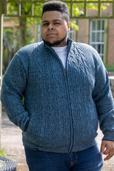 D555 ECCLES Cable Knitted Zip Through Sweater With Bonded Check Lining Denim Marl - Sweatshirts & hoodies - Sweatshirts/Hoodies grande taille homme