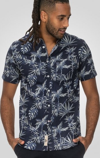 D555 Truro Hawaiian AOP Short Sleeve Button Down Collar Shirt Navy - Chemises - Chemises Grandes Tailles Hommes