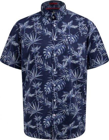 D555 Truro Hawaiian AOP Short Sleeve Button Down Collar Shirt Navy - Chemises - Chemises Grandes Tailles Hommes