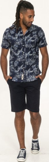 D555 Truro Hawaiian AOP Short Sleeve Button Down Collar Shirt Navy - Chemises - Chemises Grandes Tailles Hommes