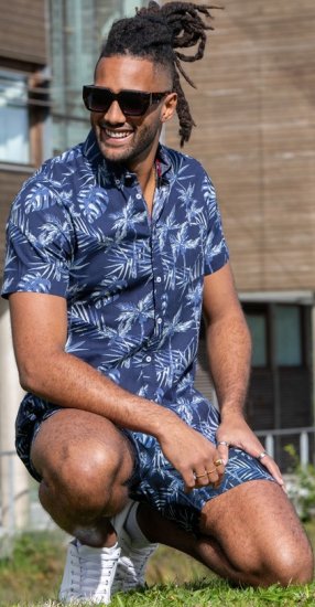 D555 Truro Hawaiian AOP Short Sleeve Button Down Collar Shirt Navy - Chemises - Chemises Grandes Tailles Hommes