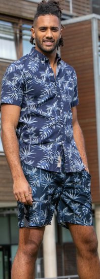 D555 Truro Hawaiian AOP Short Sleeve Button Down Collar Shirt Navy - Chemises - Chemises Grandes Tailles Hommes