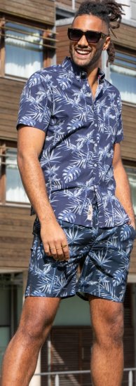 D555 Truro Hawaiian AOP Short Sleeve Button Down Collar Shirt Navy - Chemises - Chemises Grandes Tailles Hommes