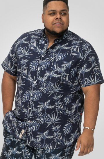 D555 Truro Hawaiian AOP Short Sleeve Button Down Collar Shirt Navy - Chemises - Chemises Grandes Tailles Hommes